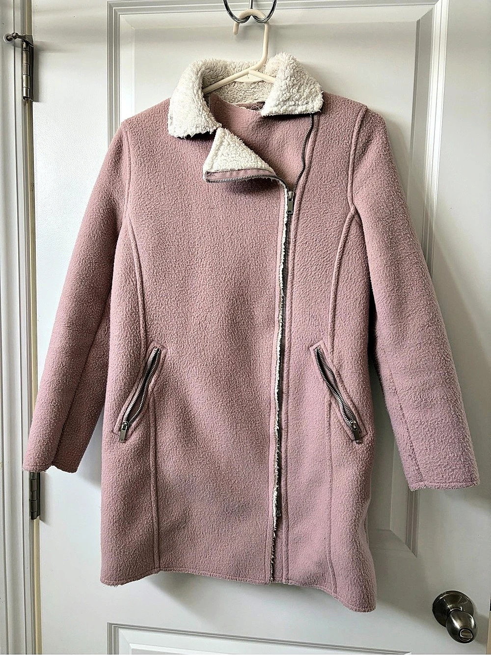 Old Navy Sherpa-Lined Moto Jacket Pink & Cream XS